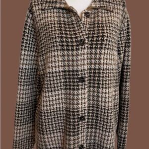 J. Jill Brown and Black Houndstooth Sweater Jacket XL